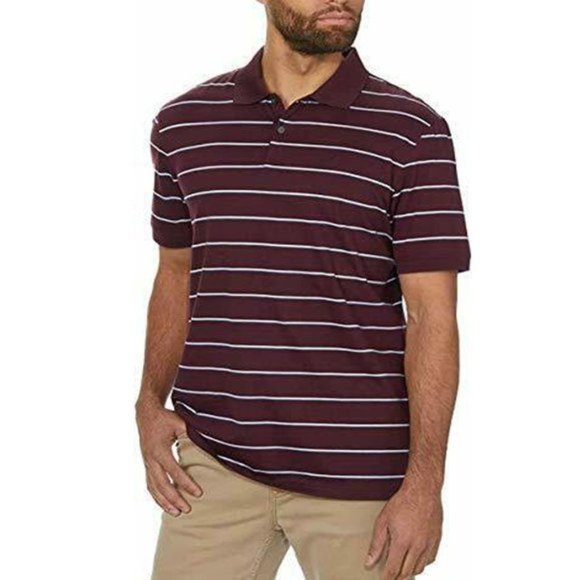 3/$20 Calvin Klein Liquid Touch Polo in Maroon Stripe, Size XXL - Picture 1 of 6